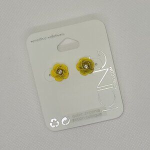 Yellow Rose Cubic Zirconia Stud Earrings